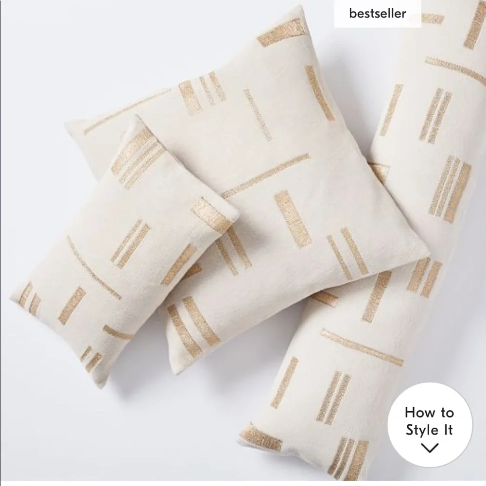 West elm Embroidered Metallic Blocks Pillow Cover